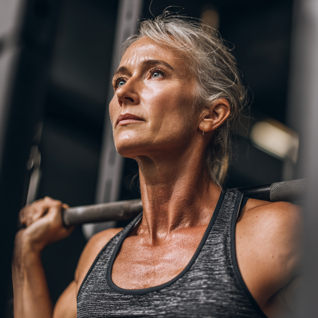 50 years old woman performing strength training with professional guidance